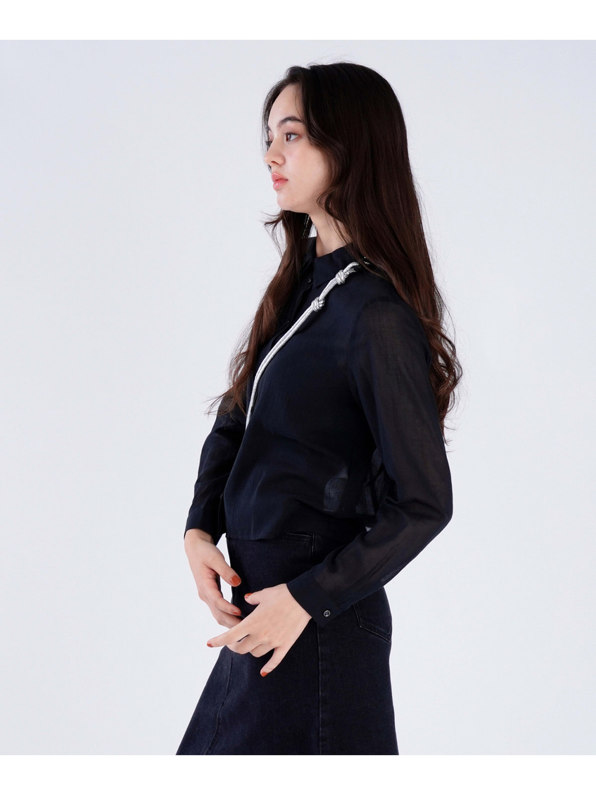 To b. by agnès b. 【Outlet】シアー コットン ロングスリーブ シャツ ブラック