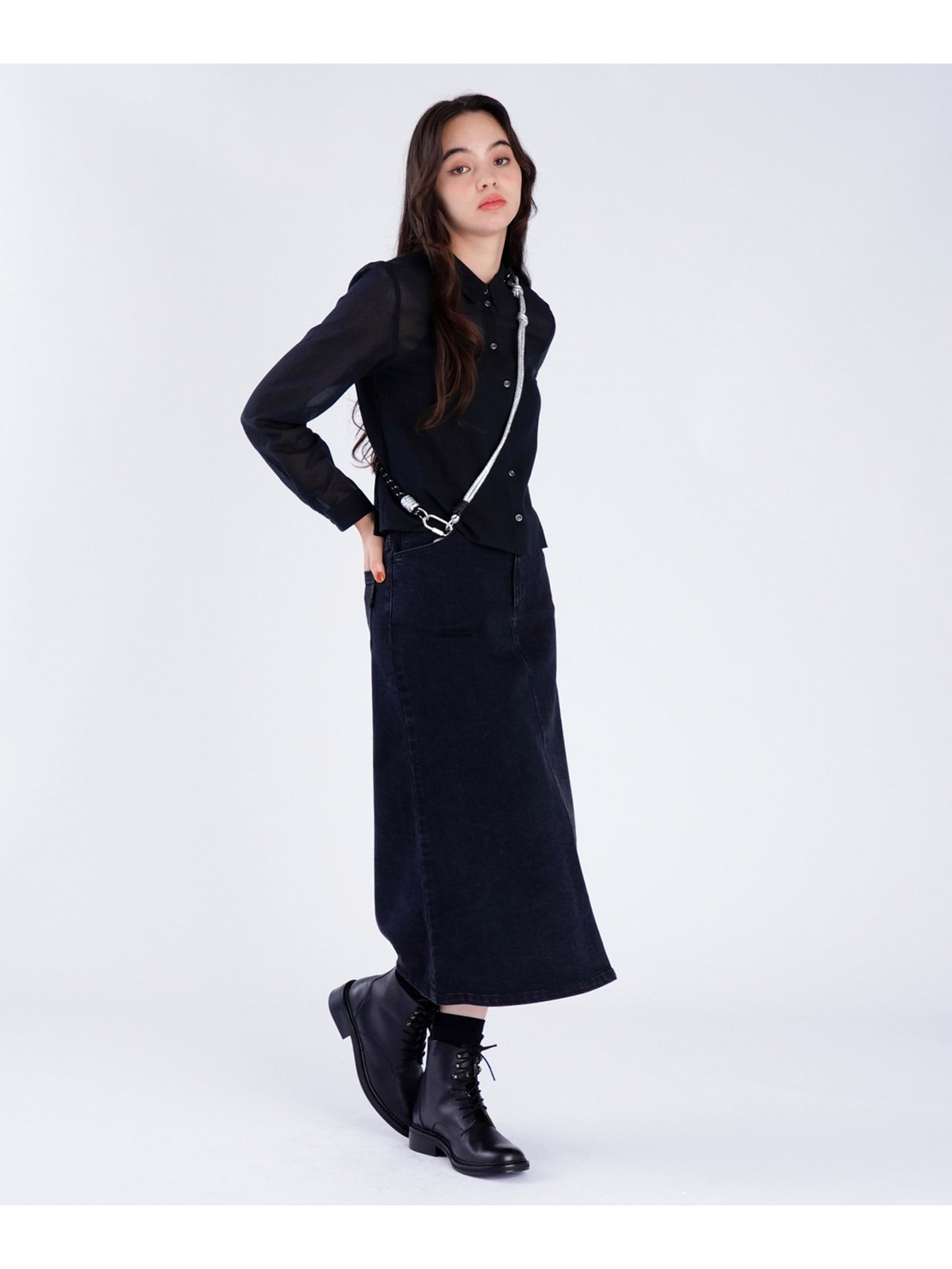 To b. by agnès b. 【Outlet】シアー コットン ロングスリーブ シャツ ブラック