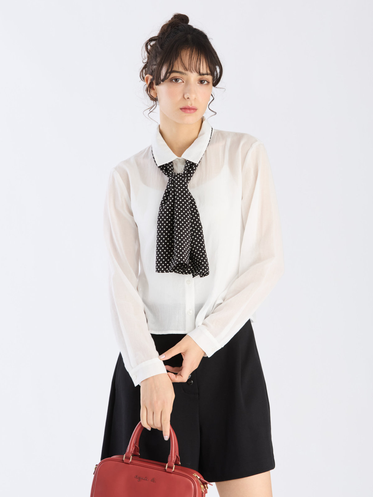 To b. by agnès b. 【Outlet】シアー コットン ロングスリーブ シャツ ホワイト