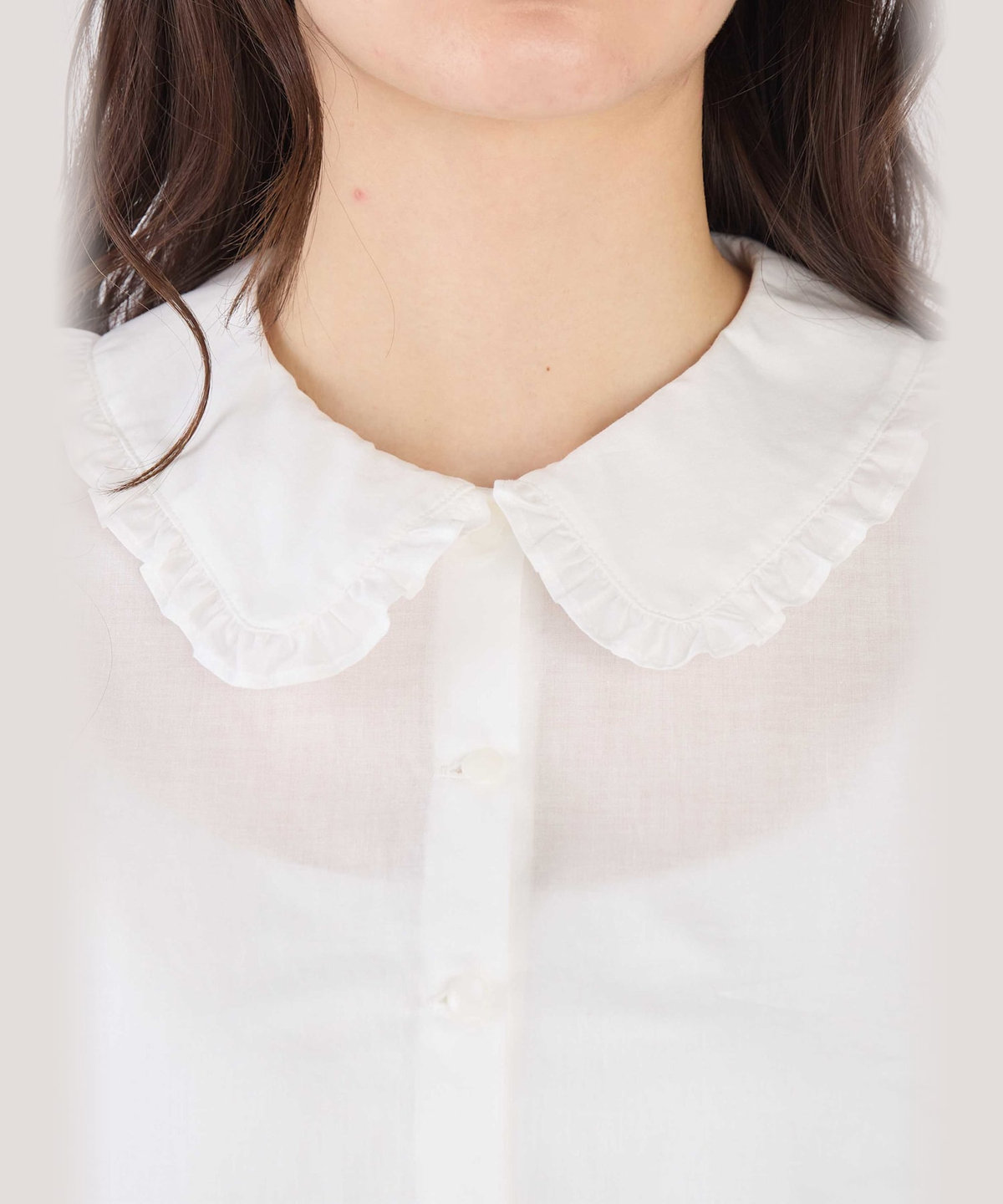 To b. by agnès b. コットン フリルカラー 長袖 ブラウス ホワイト