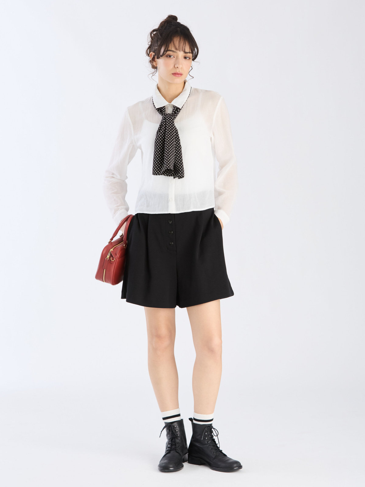 To b. by agnès b. 【Outlet】シアー コットン ロングスリーブ シャツ ホワイト