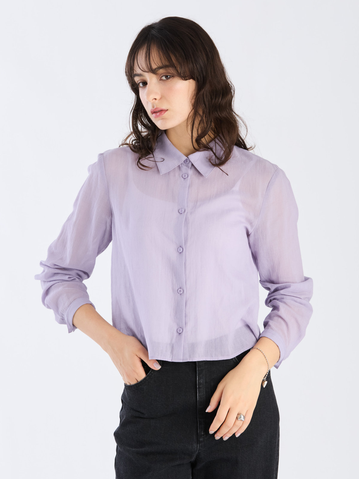 To b. by agnès b. 【Outlet】シアー コットン ロングスリーブ シャツ パープル系その他