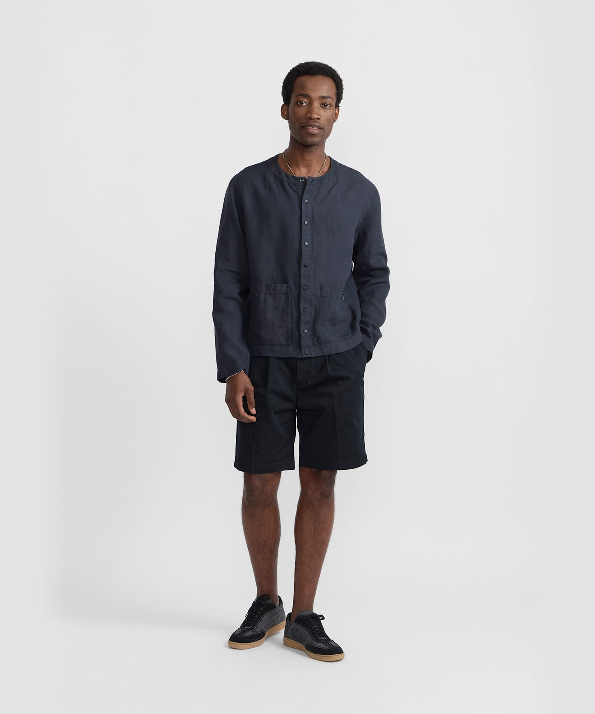 HOMME メンズ メンズ リネン 長袖 シャツ カーディガン グレー