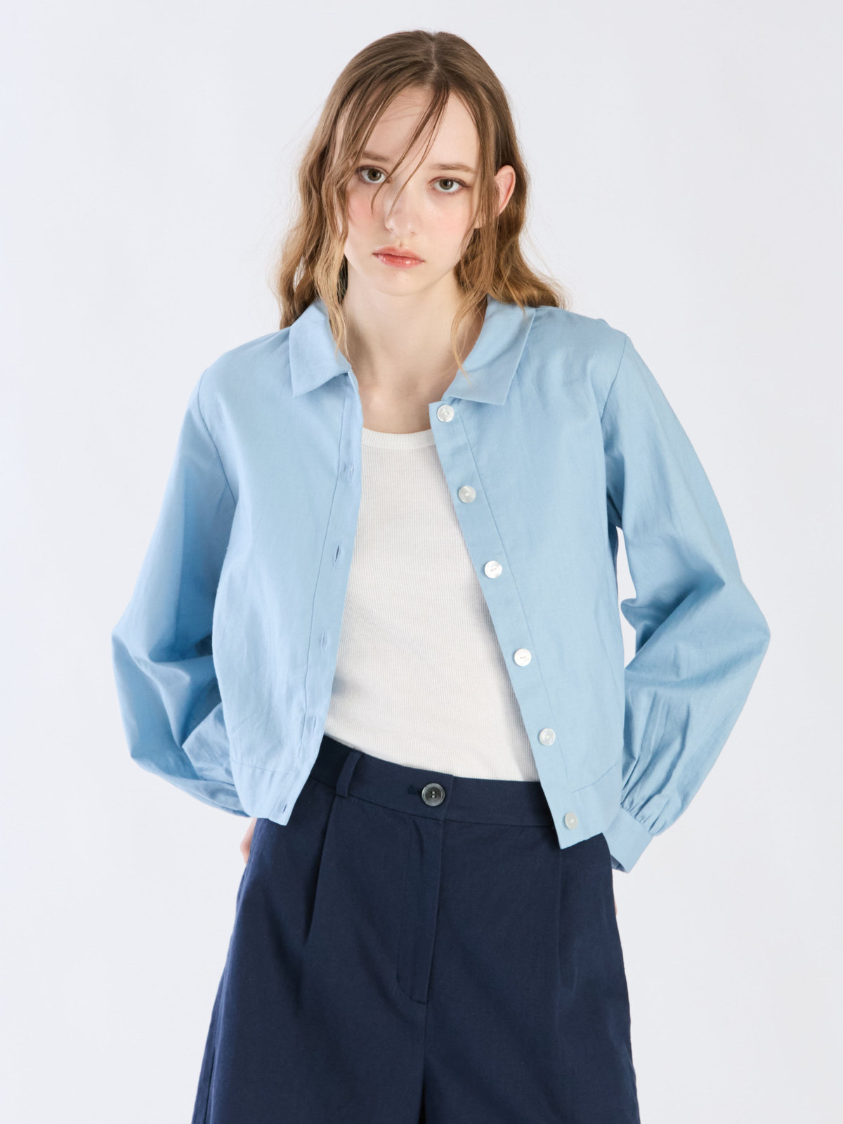 To b. by agnès b. 【Outlet】コットンリネンポプリンジャケット ブルー