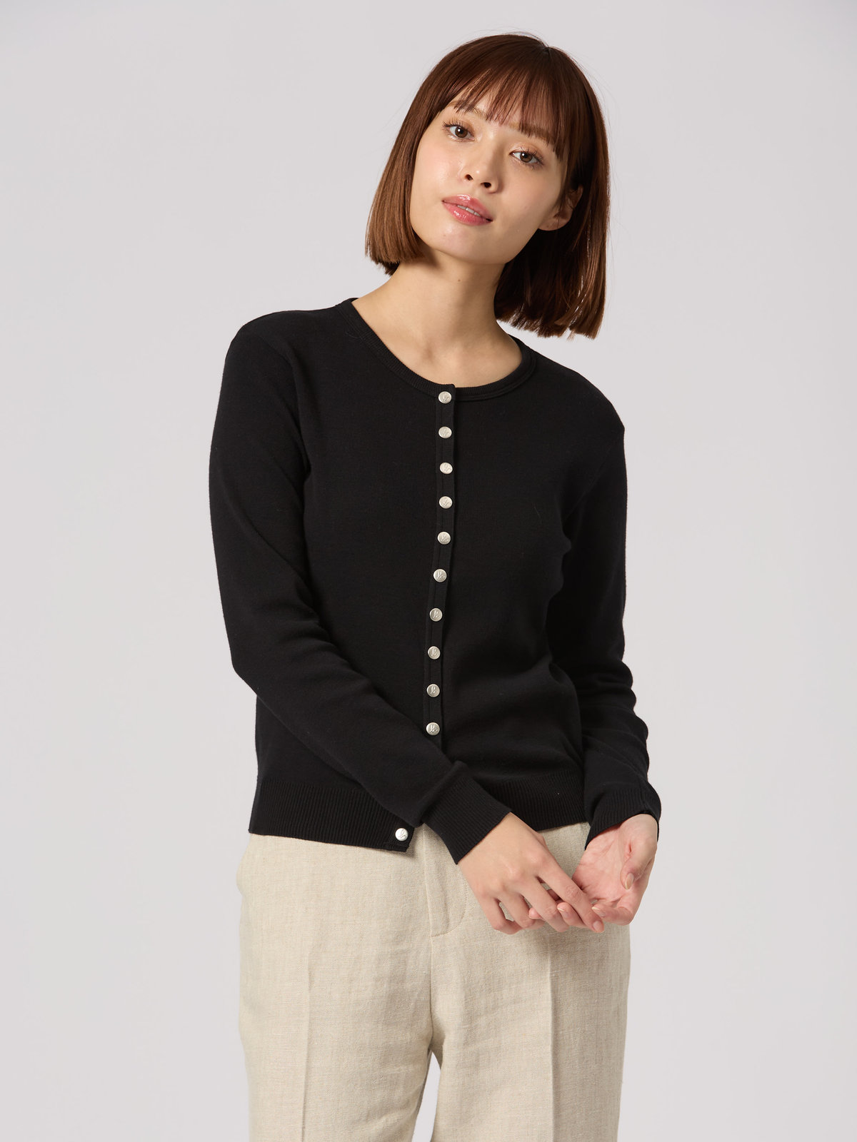 FEMME ウィメンズ コットン ニット 長袖 カーディガンプレッション "Swing" ブラック