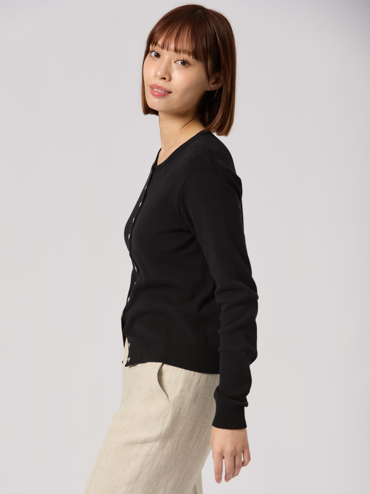 FEMME ウィメンズ コットン ニット 長袖 カーディガンプレッション "Swing" ブラック