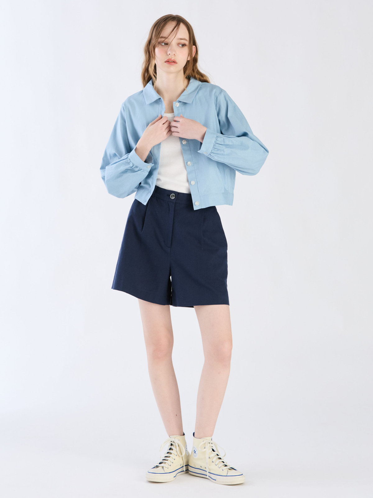 To b. by agnès b. 【Outlet】コットンリネンポプリンジャケット ブルー