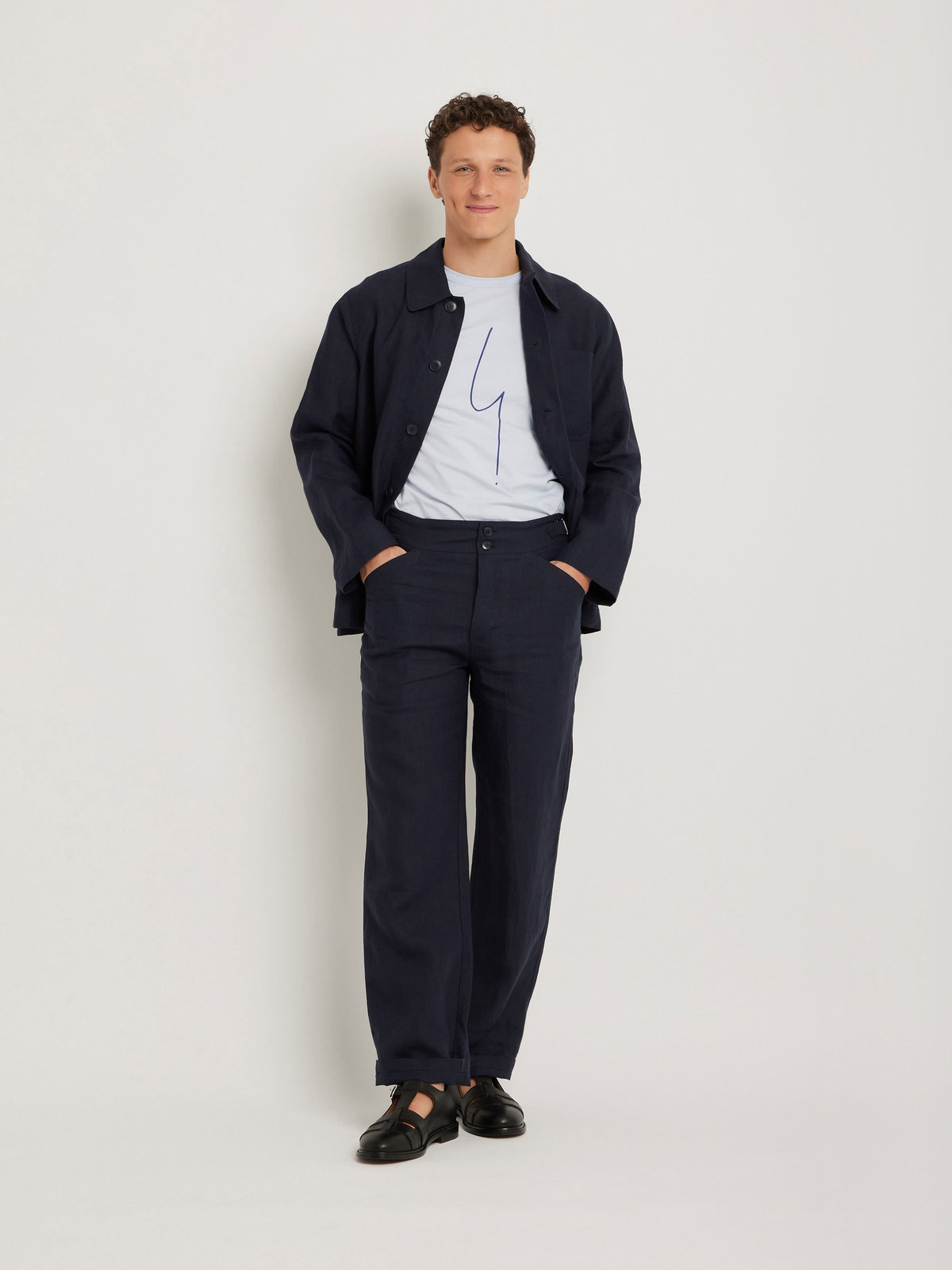 HOMME メンズ メンズ リネン 長袖 ジャケット "Sanshui" ブルー系その他