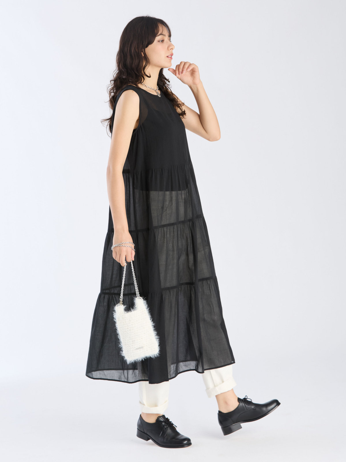 To b. by agnès b. 【Outlet】シアー コットン ロングワンピース ブラック