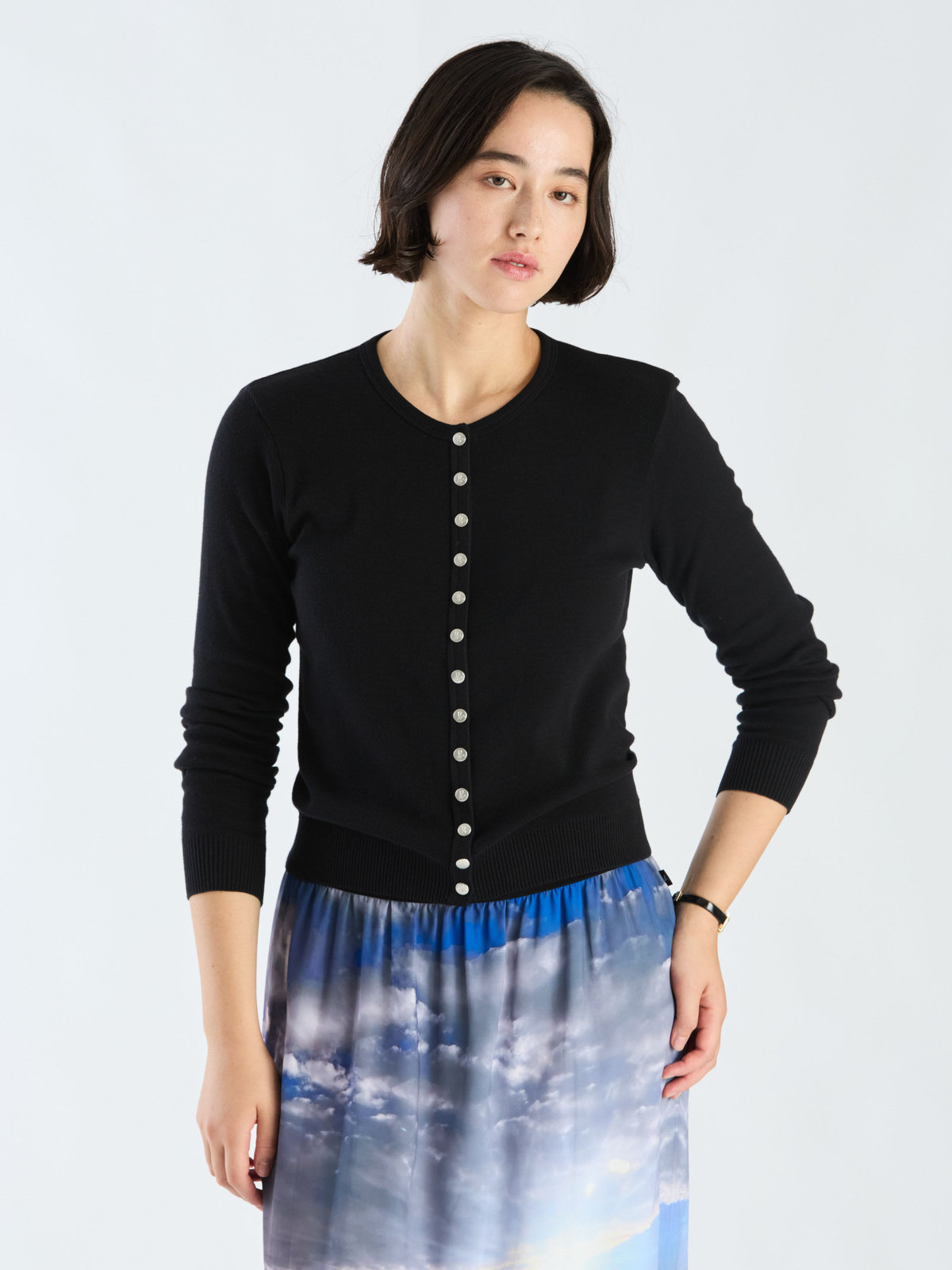 FEMME ウィメンズ コットン ニット 長袖 カーディガンプレッション "Swing" ブラック