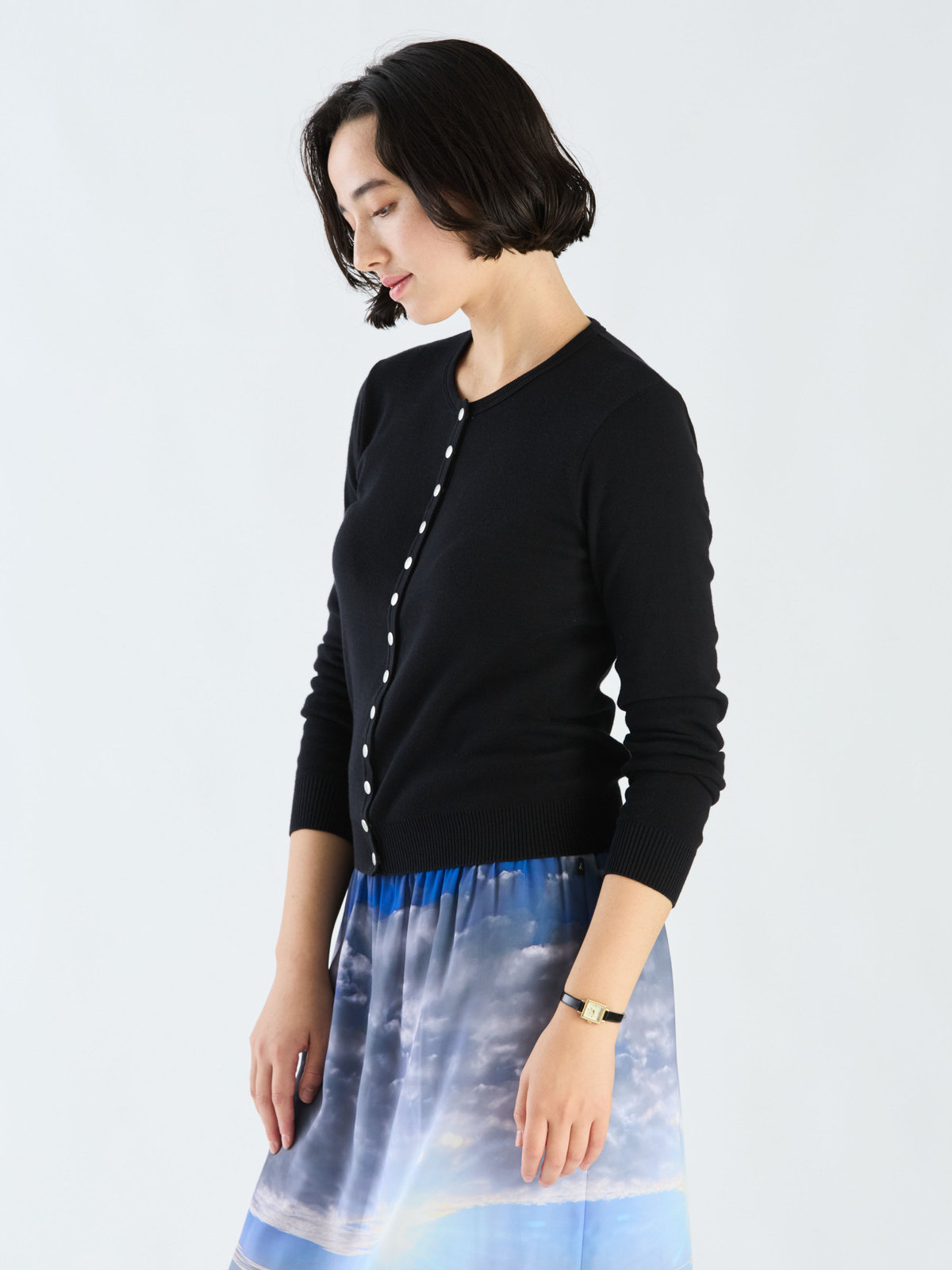 FEMME ウィメンズ コットン ニット 長袖 カーディガンプレッション "Swing" ブラック