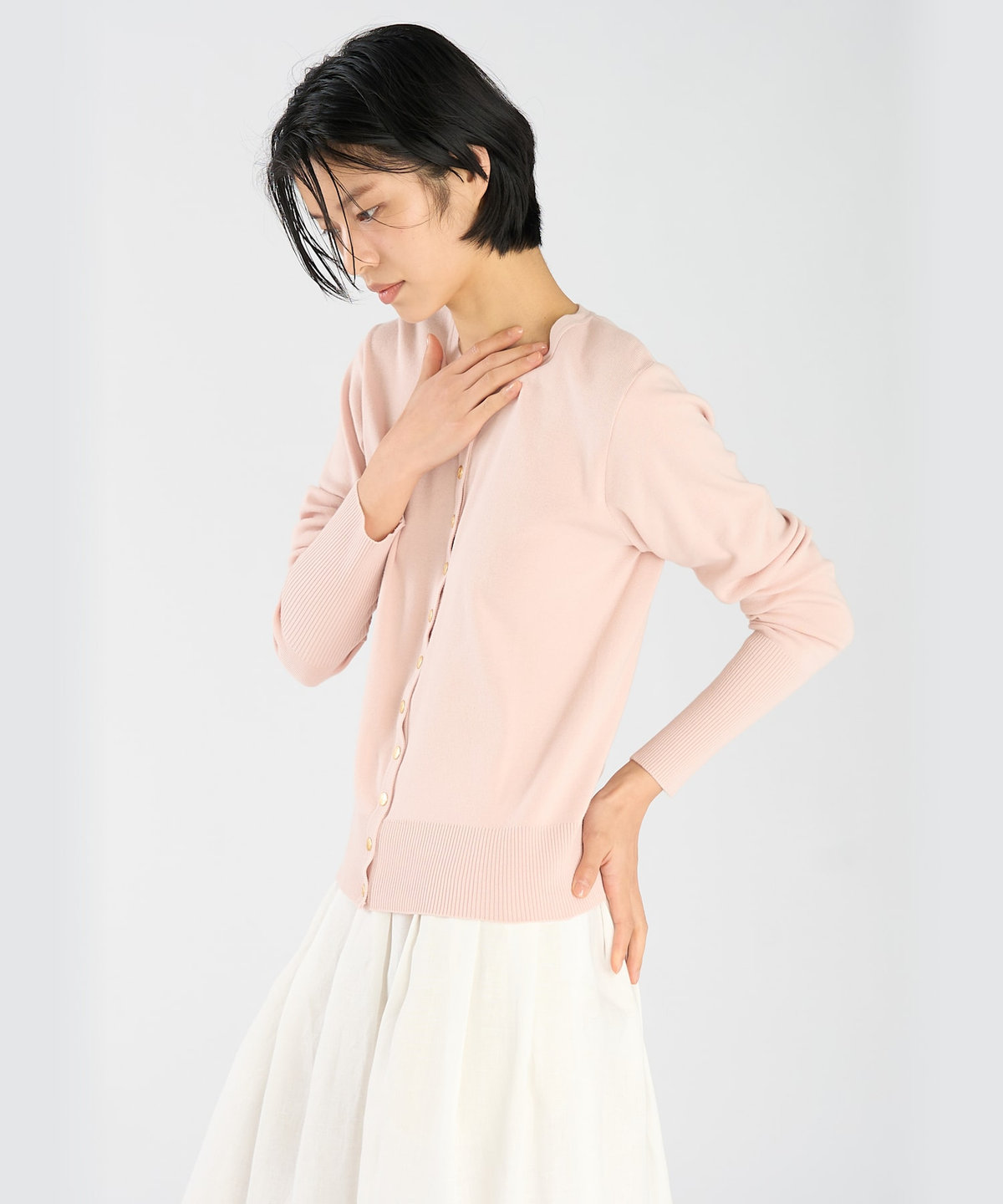 FEMME ウィメンズ コットン ニット 長袖 カーディガンプレッション "Snapy" ピンク系その他