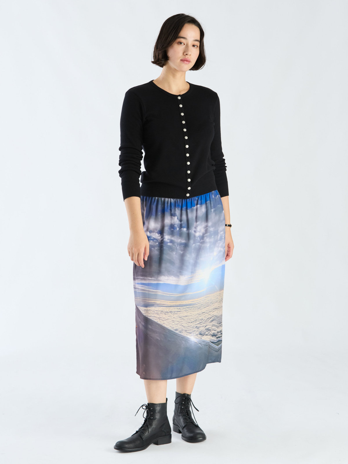 FEMME ウィメンズ コットン ニット 長袖 カーディガンプレッション "Swing" ブラック