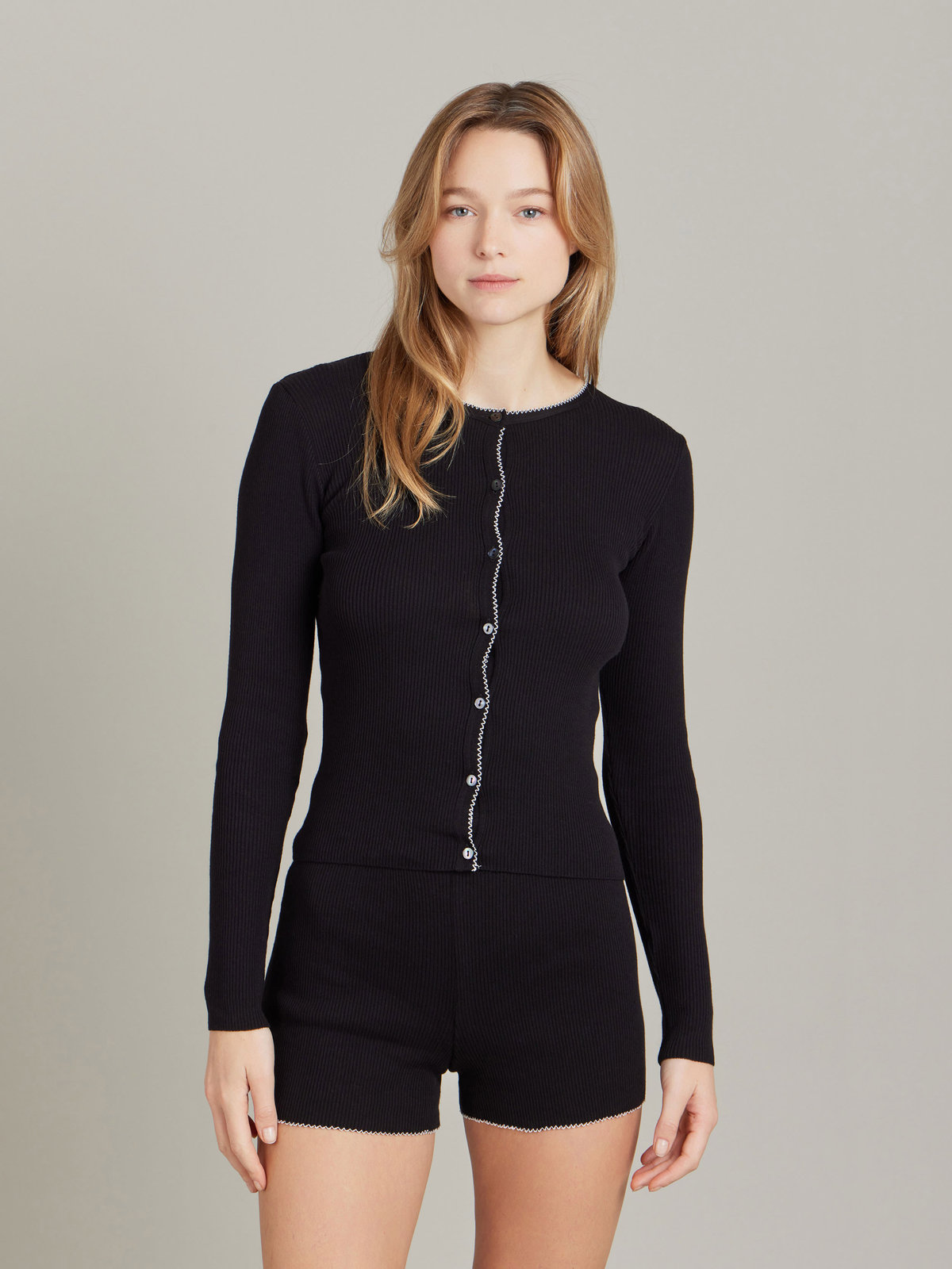 FEMME ウィメンズ 【Outlet】コットン ウール 長袖 リブカーディガン "Berthillon" ブラック