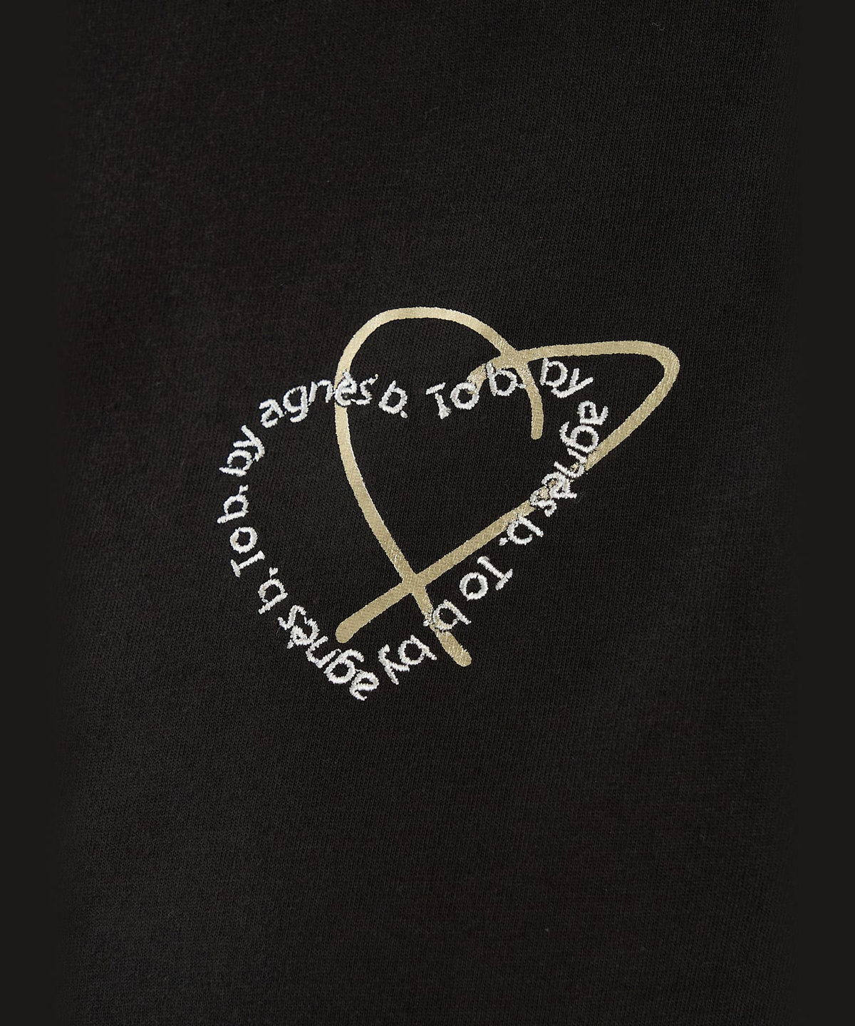 To b. by agnès b. ロゴ刺繍 ハート プリント コットン 半袖 Tシャツ ブラック