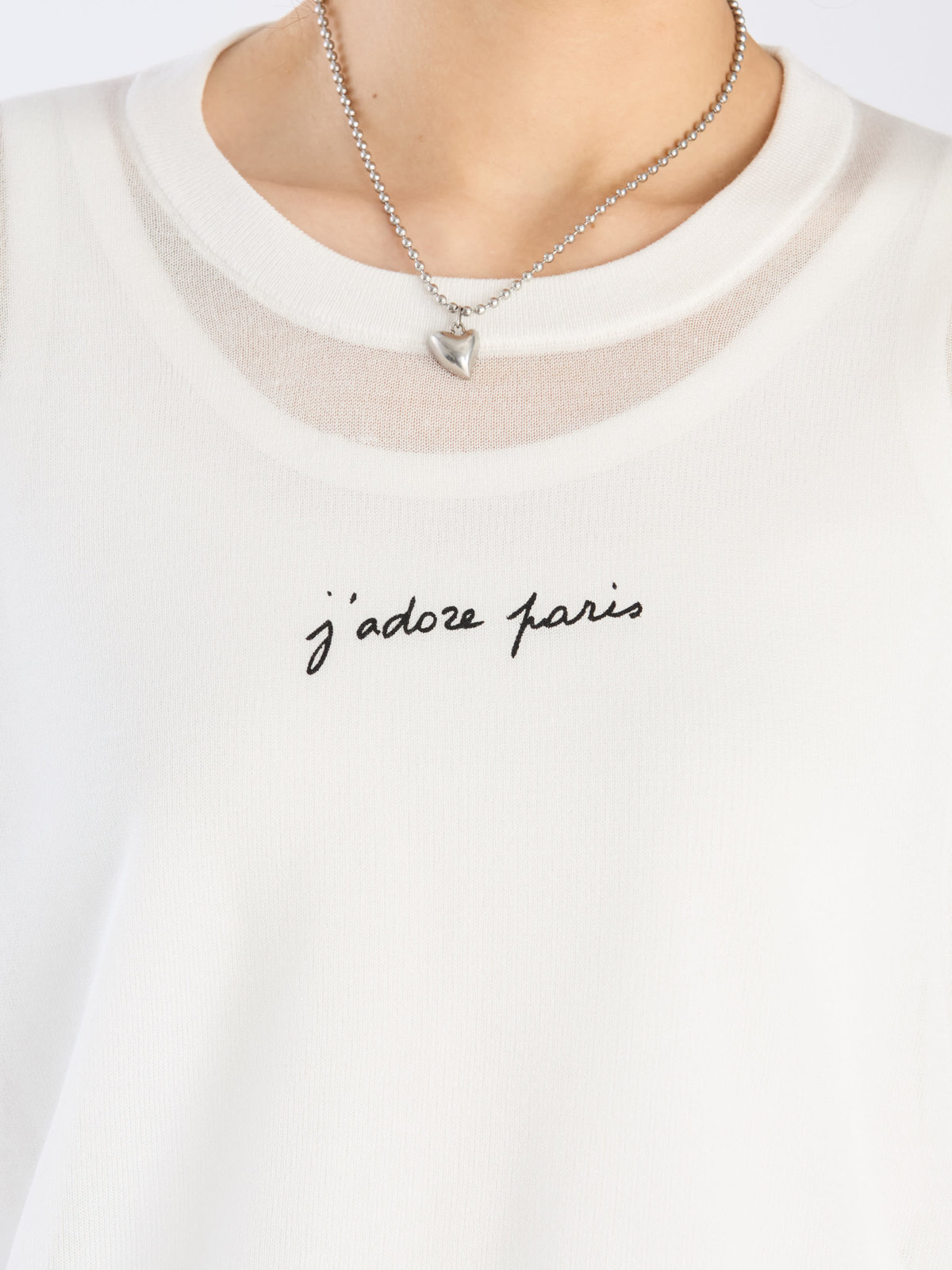 To b. by agnès b. 【Outlet】シアー ニット メッセージ プルオーバー "j'adore paris" ホワイト