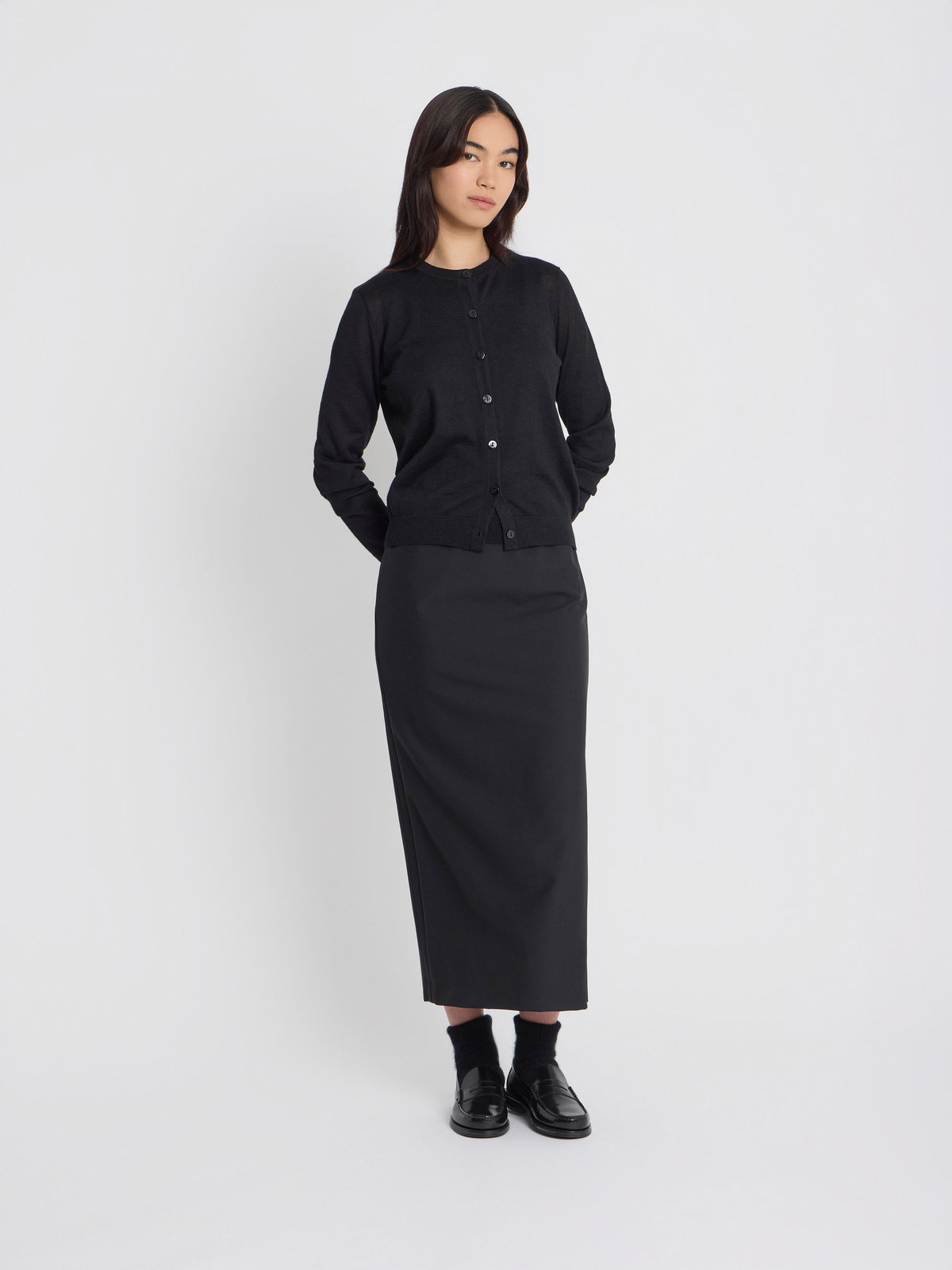 FEMME ウィメンズ アルパカ 長袖 カーディガン "Scilly" ブラック