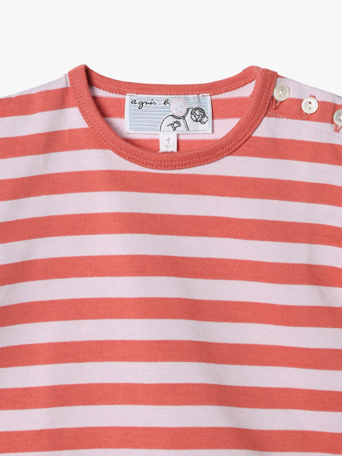 ENFANT ベビー ベビー 細ボーダー コットン 半袖 Tシャツ コーラルピンク