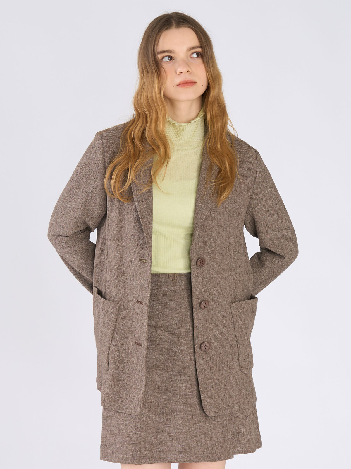 To b. by agnès b. ミックスツイード テーラードジャケット ベージュ