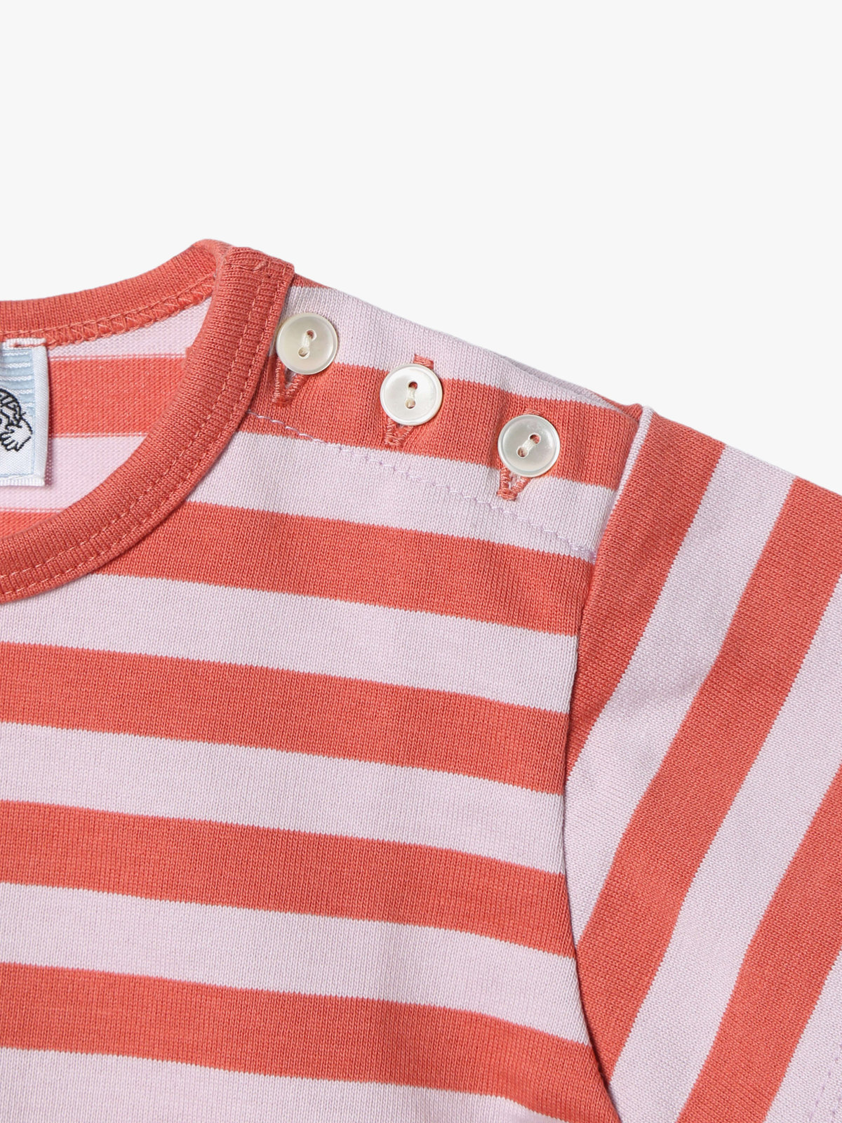 ENFANT ベビー ベビー 細ボーダー コットン 半袖 Tシャツ コーラルピンク