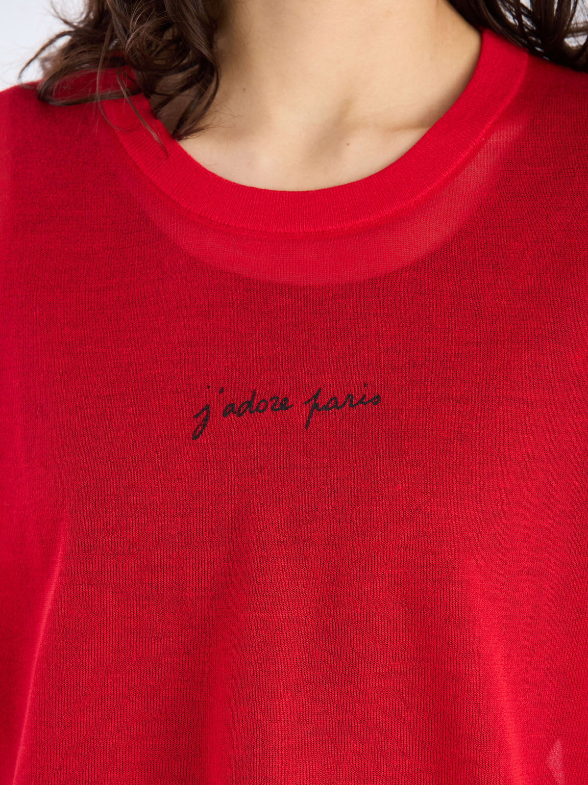 To b. by agnès b. 【Outlet】シアー ニット メッセージ プルオーバー "j'adore paris" レッド