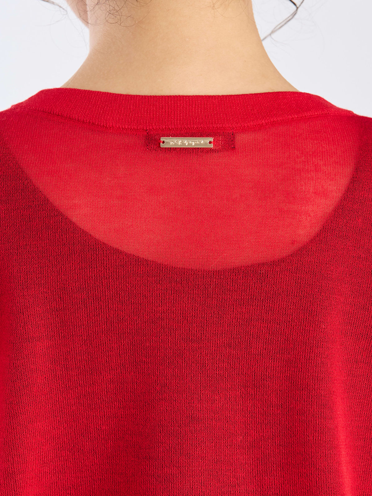 To b. by agnès b. 【Outlet】シアー ニット メッセージ プルオーバー "j'adore paris" レッド