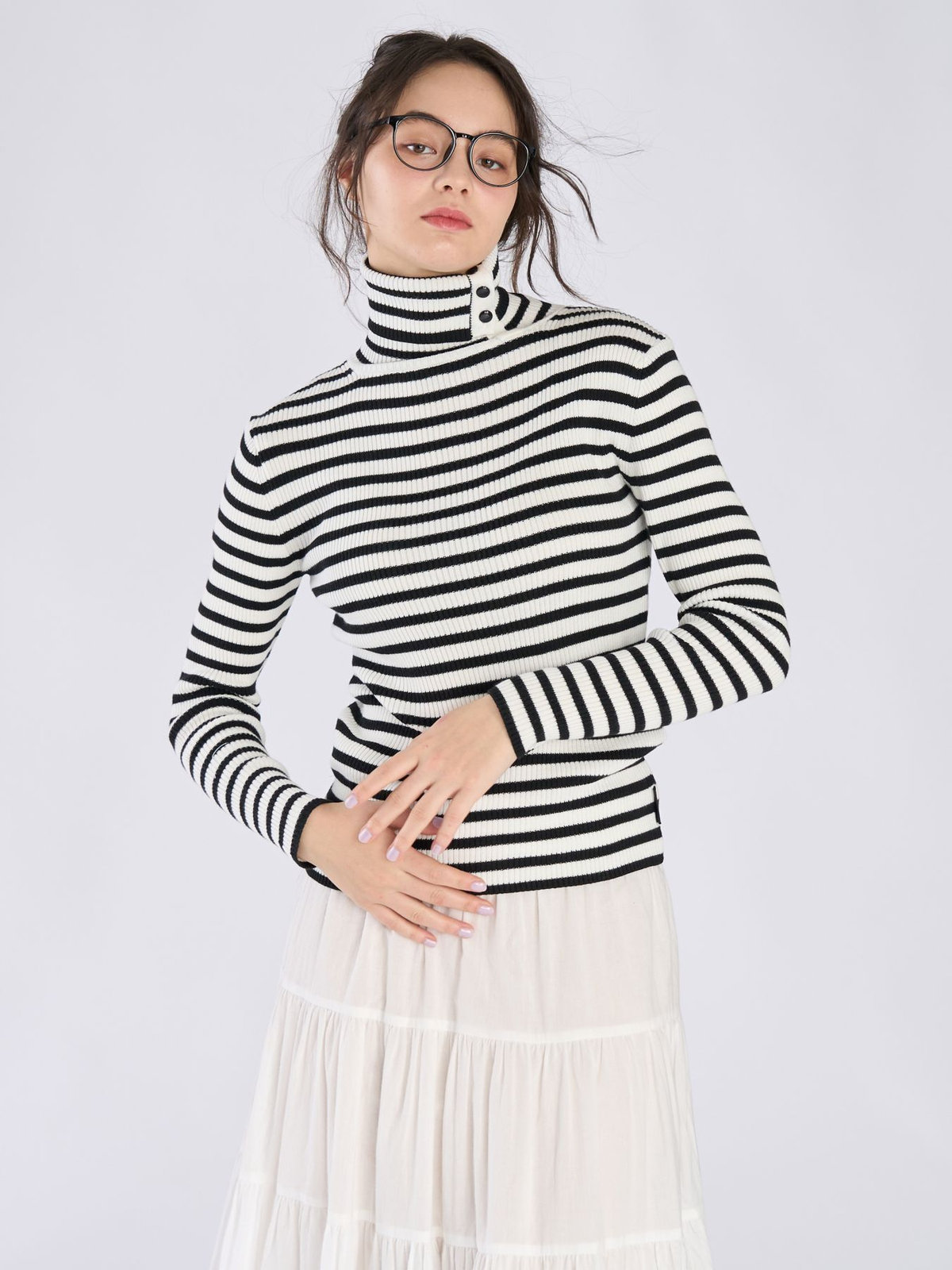 To b. by agnès b. タートルネック ニット プルオーバー ホワイト