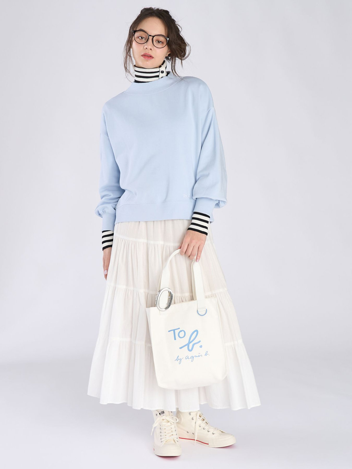 To b. by agnès b. タートルネック ニット プルオーバー ホワイト