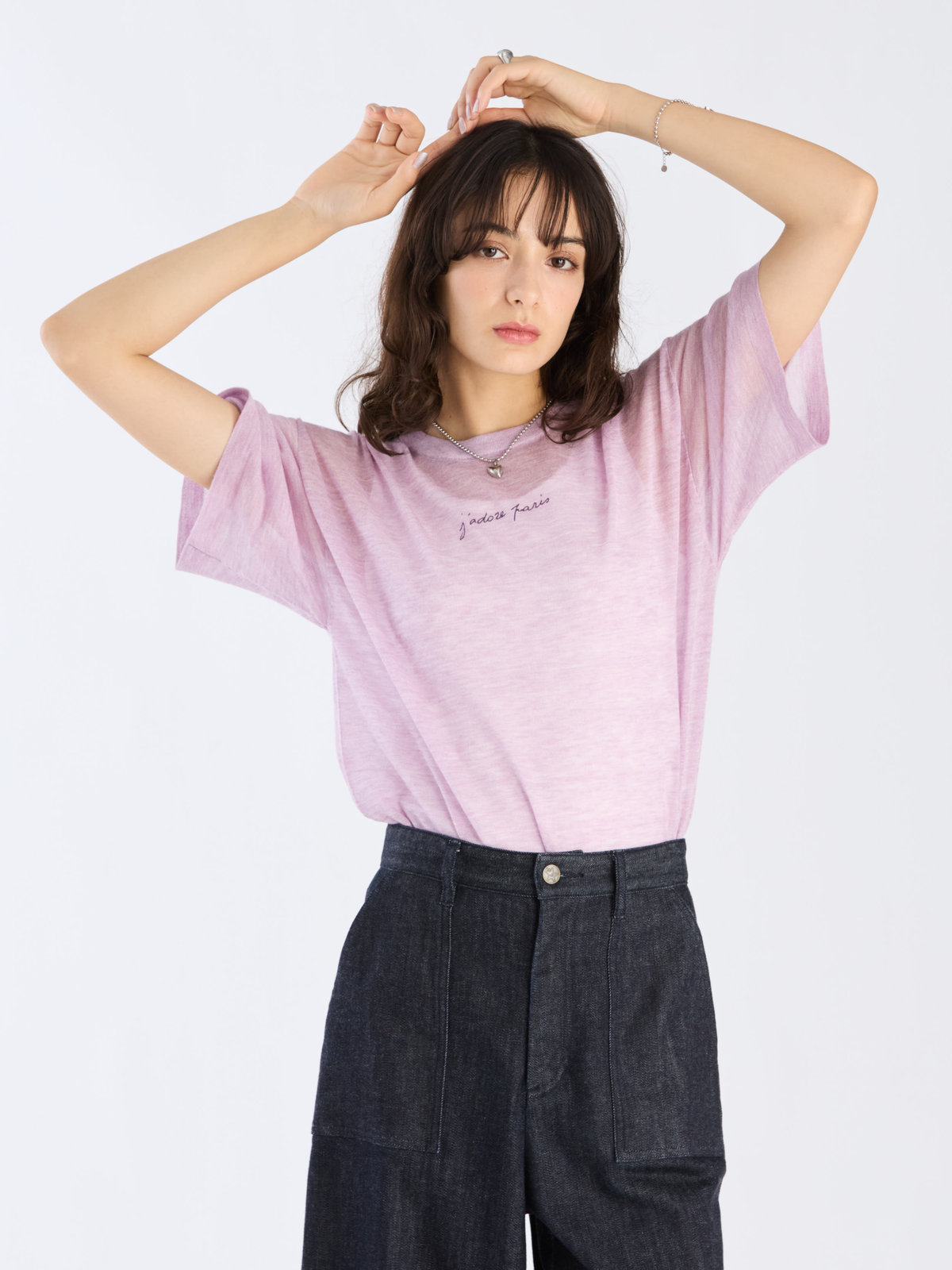 To b. by agnès b. 【Outlet】シアー ニット メッセージ プルオーバー "j'adore paris" パープル系その他