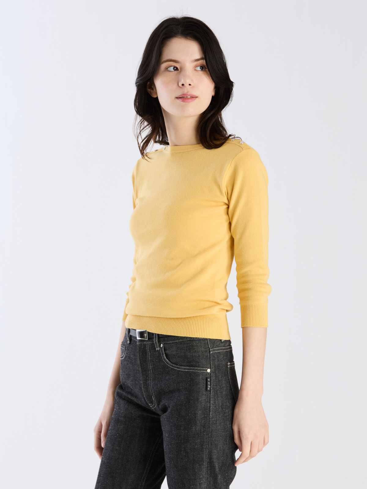 FEMME ウィメンズ 【Outlet】コットン ニット 7分袖 ボートネック プルオーバー "Badiane" イエロー系その他