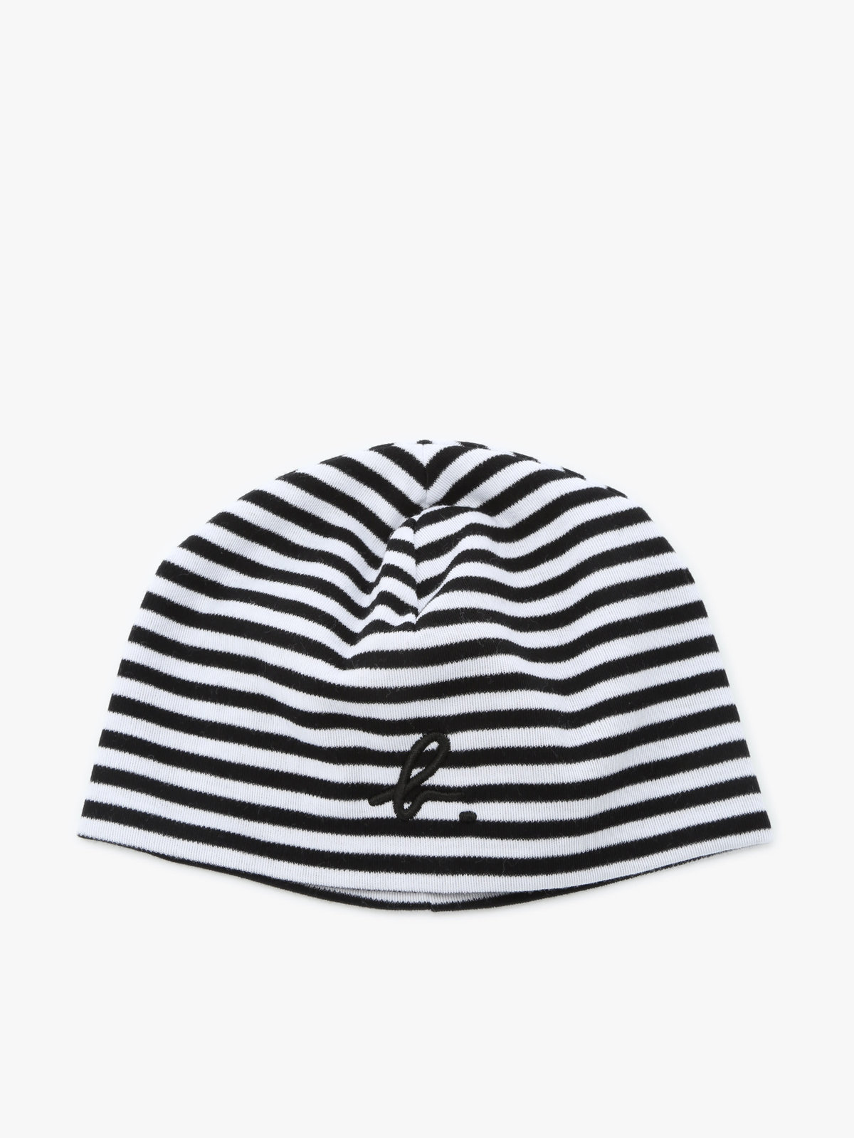 ENFANT ベビー ベビー ”b.”ロゴ 刺繍 細ボーダー コットン ハット ブラック