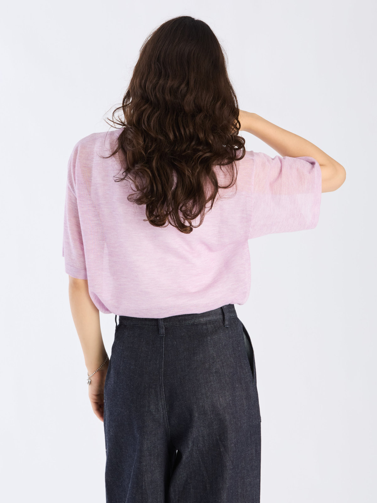 To b. by agnès b. 【Outlet】シアー ニット メッセージ プルオーバー "j'adore paris" パープル系その他