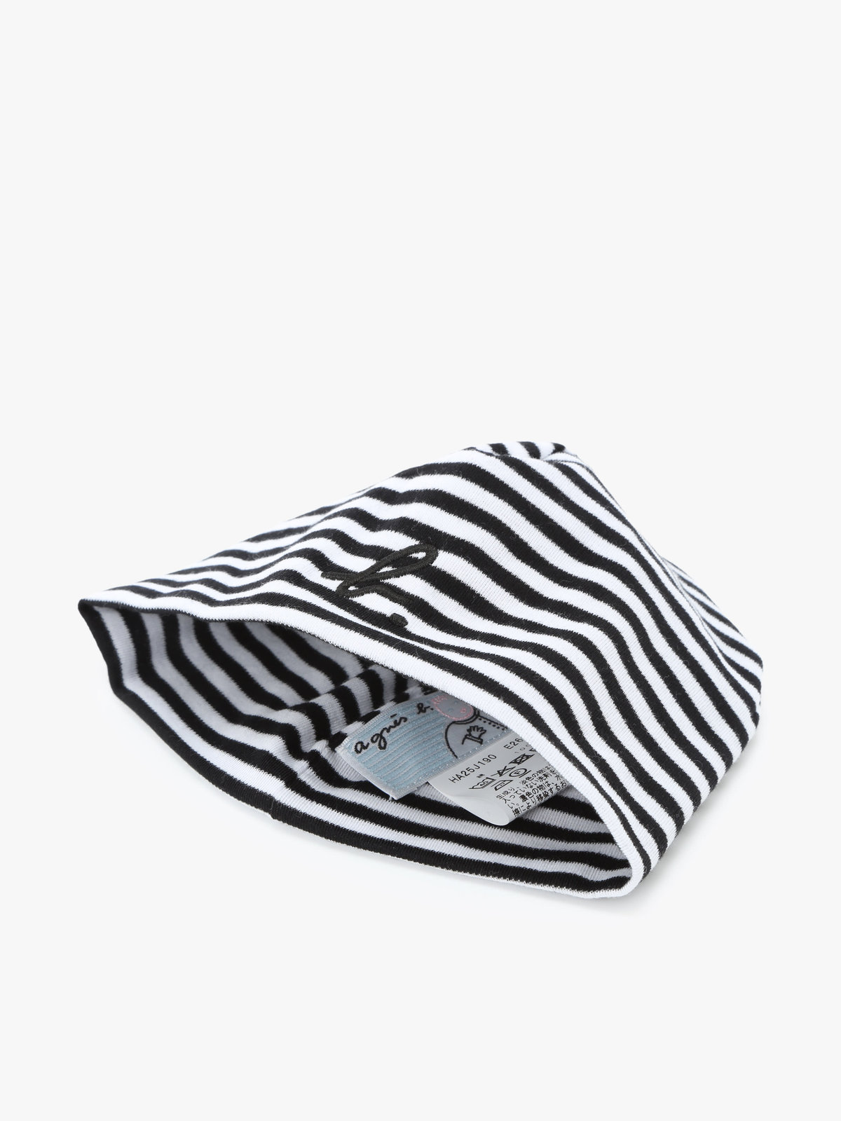 ENFANT ベビー ベビー ”b.”ロゴ 刺繍 細ボーダー コットン ハット ブラック