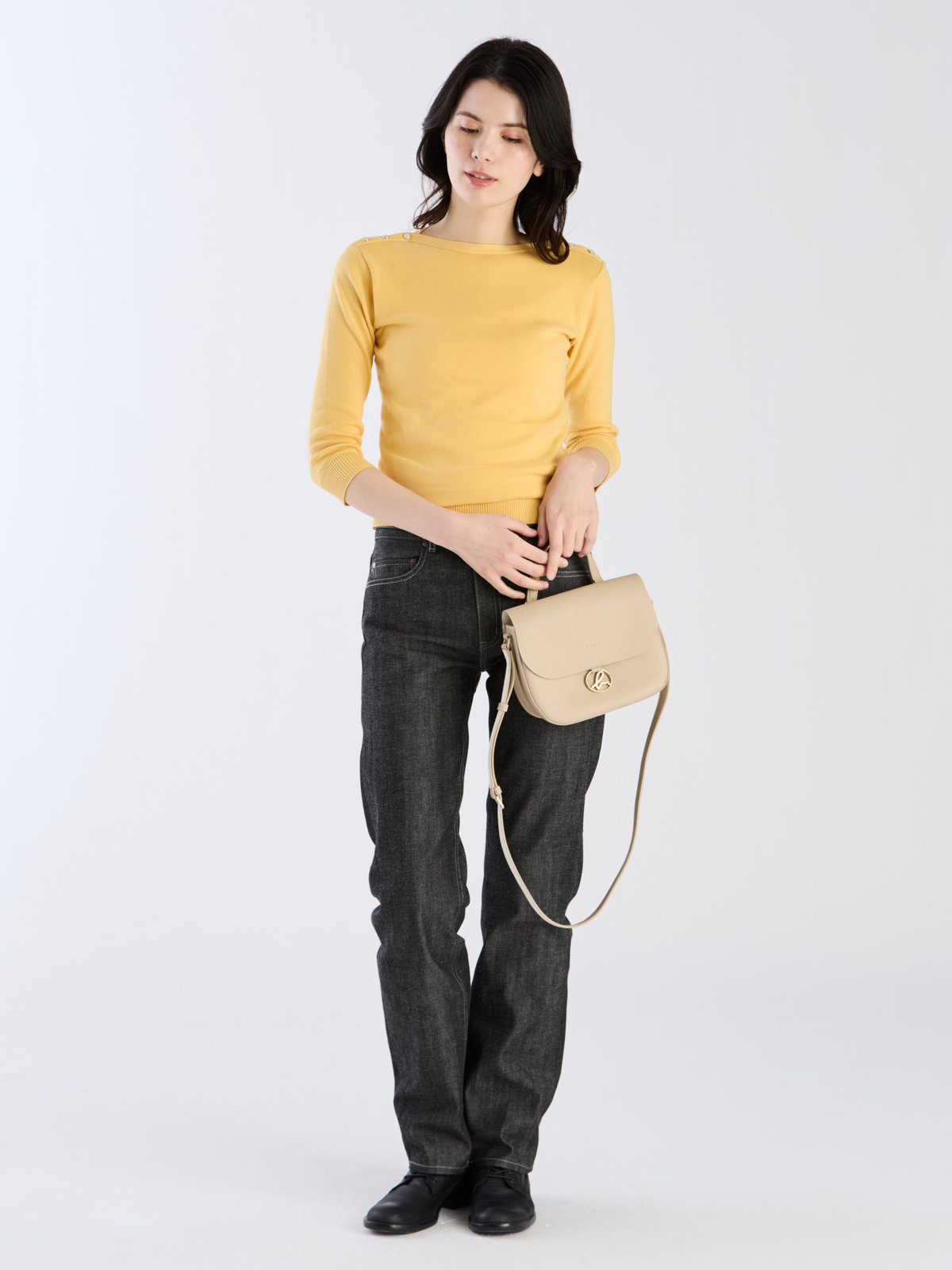 FEMME ウィメンズ 【Outlet】コットン ニット 7分袖 ボートネック プルオーバー "Badiane" イエロー系その他