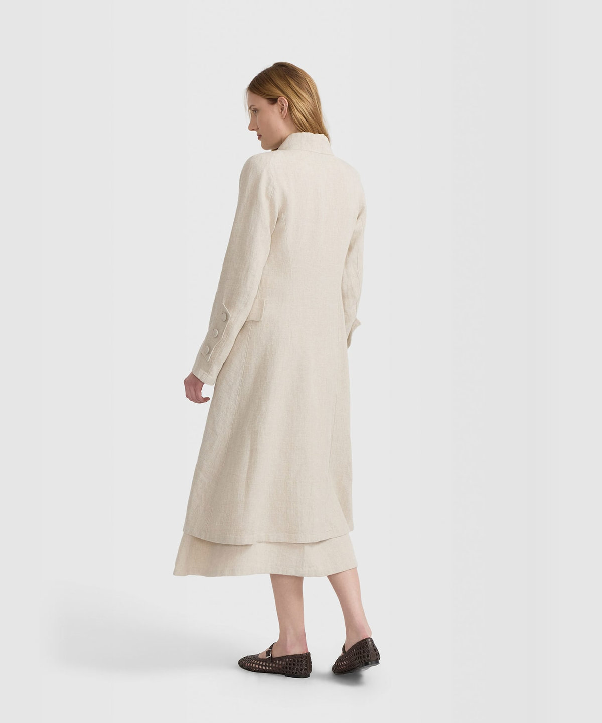 FEMME ウィメンズ リネン スタンドカラー フロックコート "Redingote" ブラウン系その他