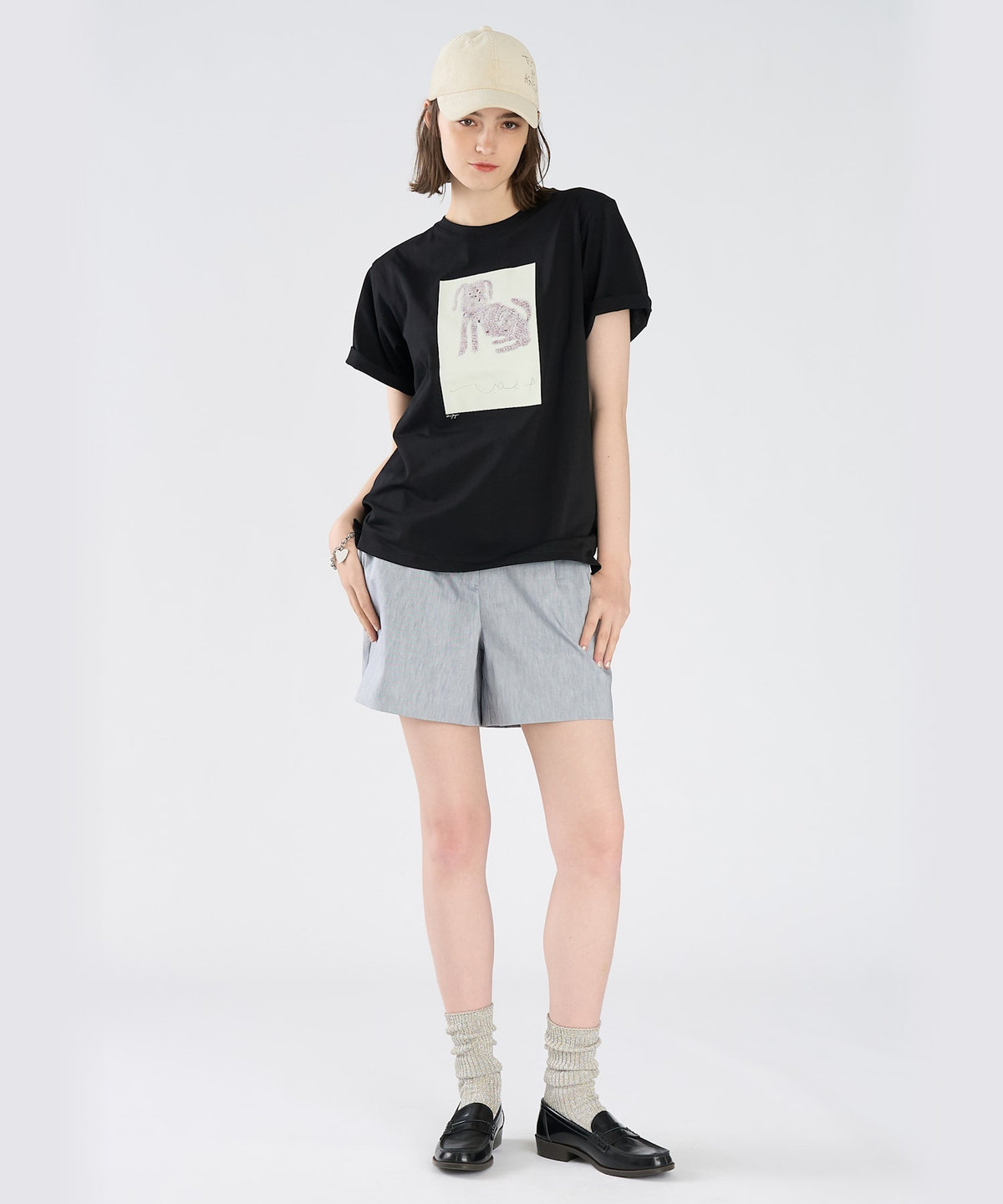 To b. by agnès b. Dog T オーガニックコットン 半袖 アーティストTシャツ ブラック