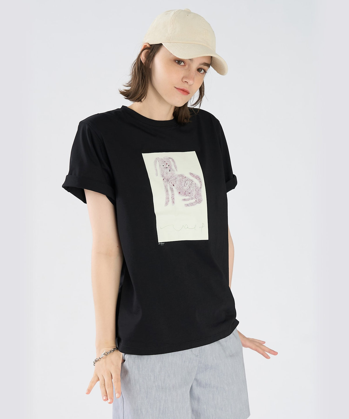 To b. by agnès b. Dog T オーガニックコットン 半袖 アーティストTシャツ ブラック