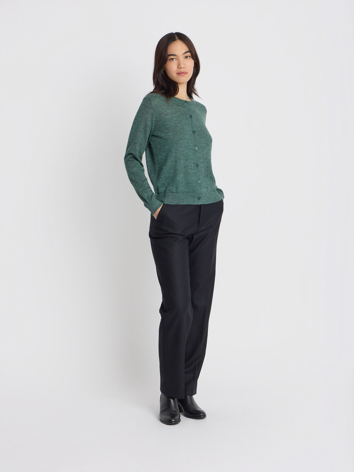 FEMME ウィメンズ アルパカ 長袖 カーディガン "Scilly" グリーン