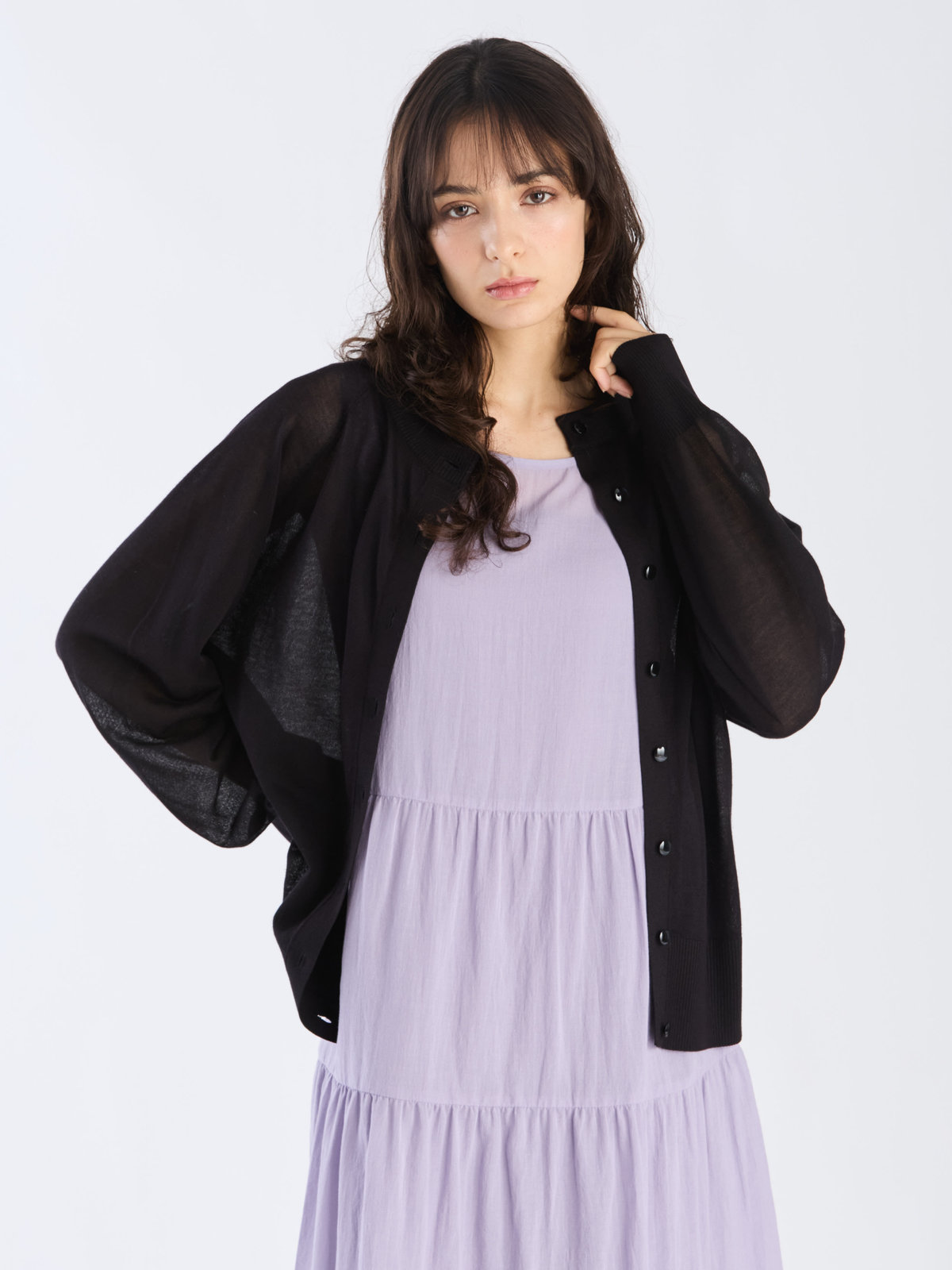 To b. by agnès b. 【Outlet】シアー ラグランスリーブ ニット カーディガン ブラック