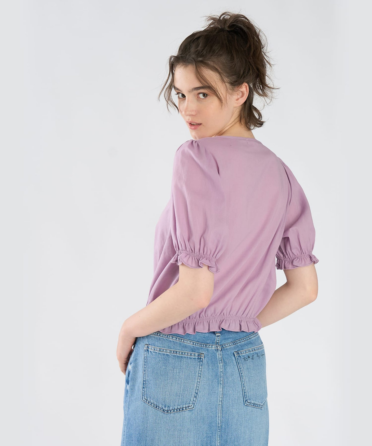 To b. by agnès b. コットン シフォン パフィー 半袖 ブラウス パープル系その他