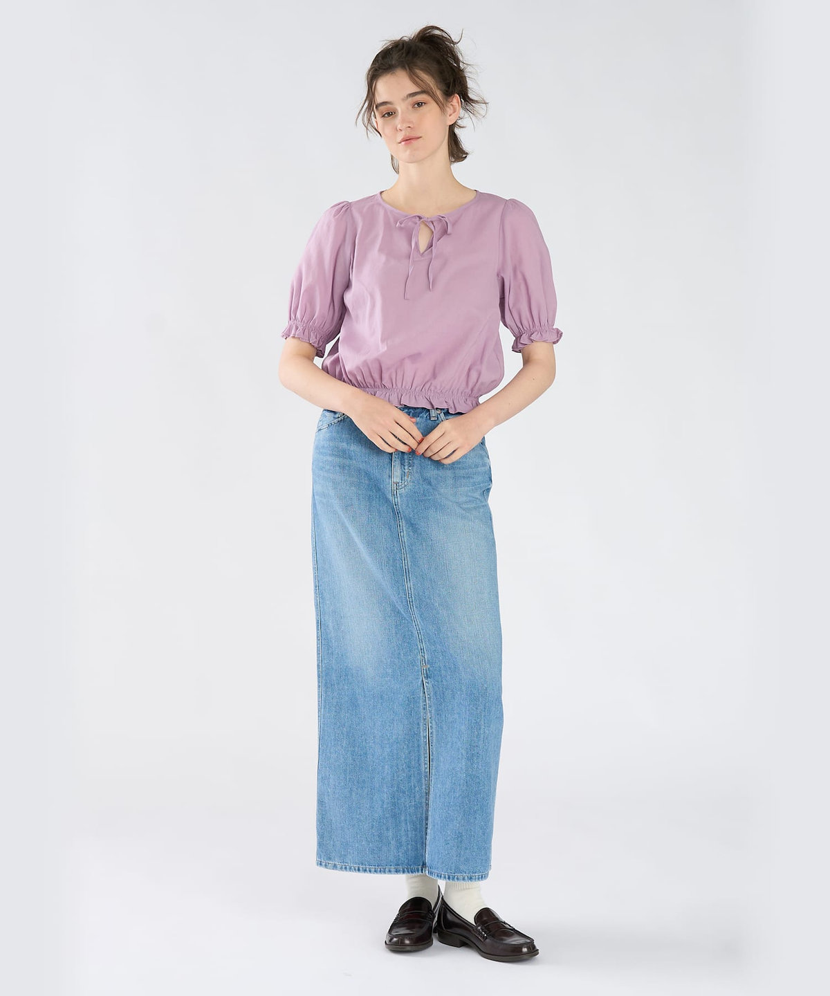 To b. by agnès b. コットン シフォン パフィー 半袖 ブラウス パープル系その他