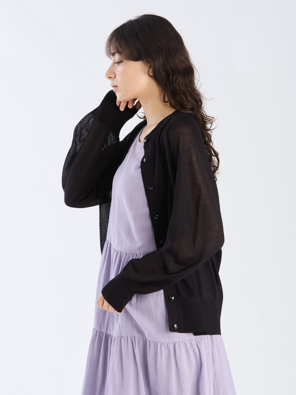 To b. by agnès b. 【Outlet】シアー ラグランスリーブ ニット カーディガン ブラック