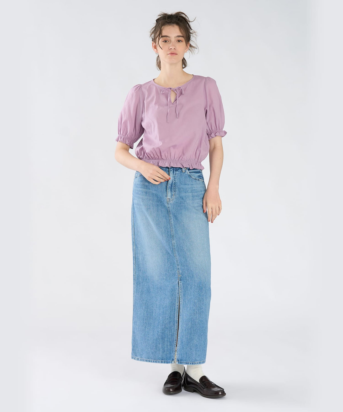 To b. by agnès b. コットン シフォン パフィー 半袖 ブラウス パープル系その他