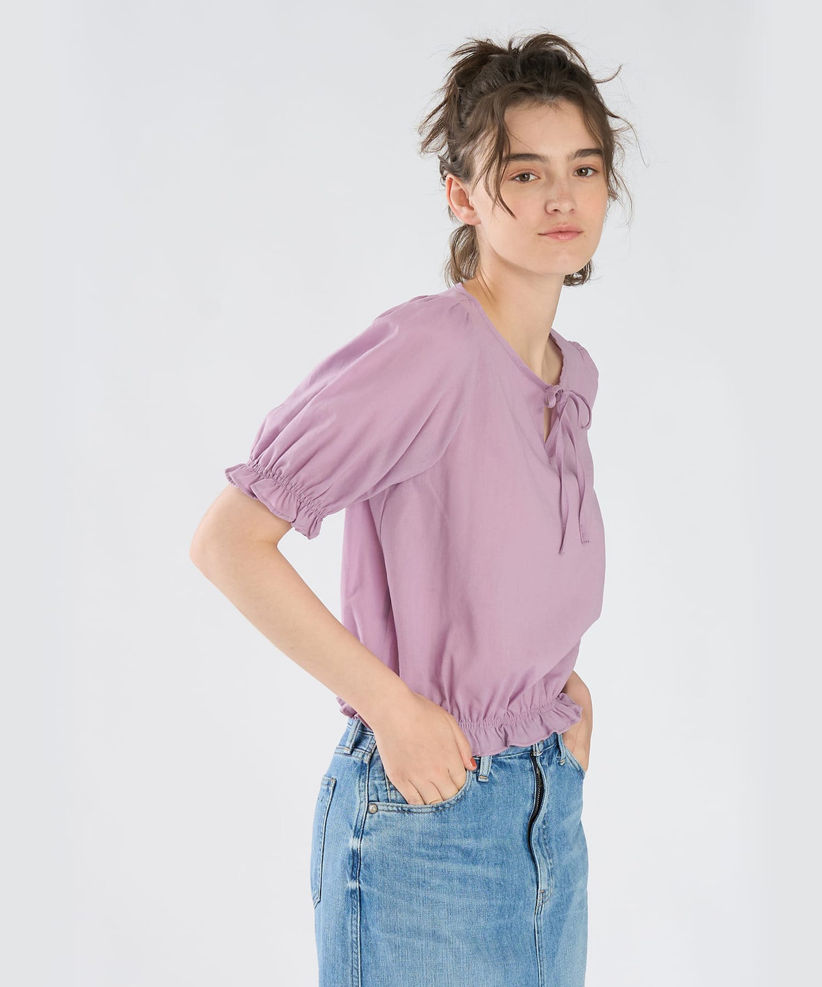 To b. by agnès b. コットン シフォン パフィー 半袖 ブラウス パープル系その他