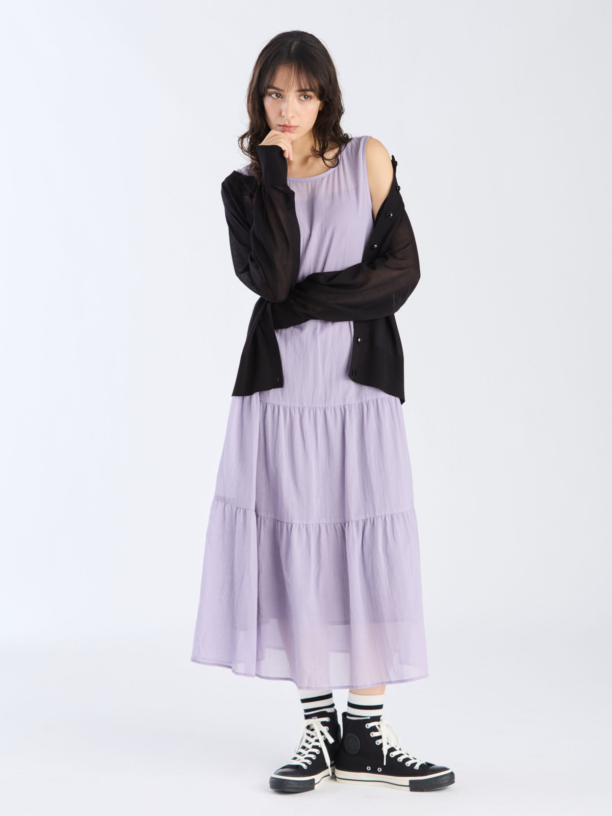 To b. by agnès b. 【Outlet】シアー ラグランスリーブ ニット カーディガン ブラック