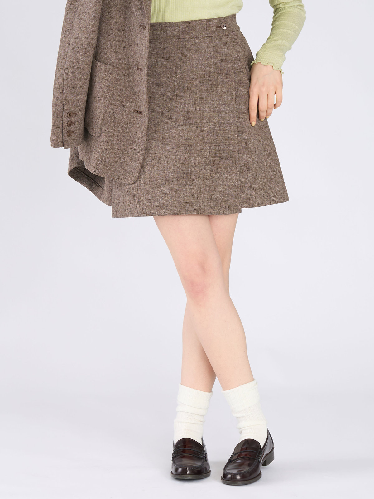 To b. by agnès b. ミックスツイード ラップスカート ベージュ