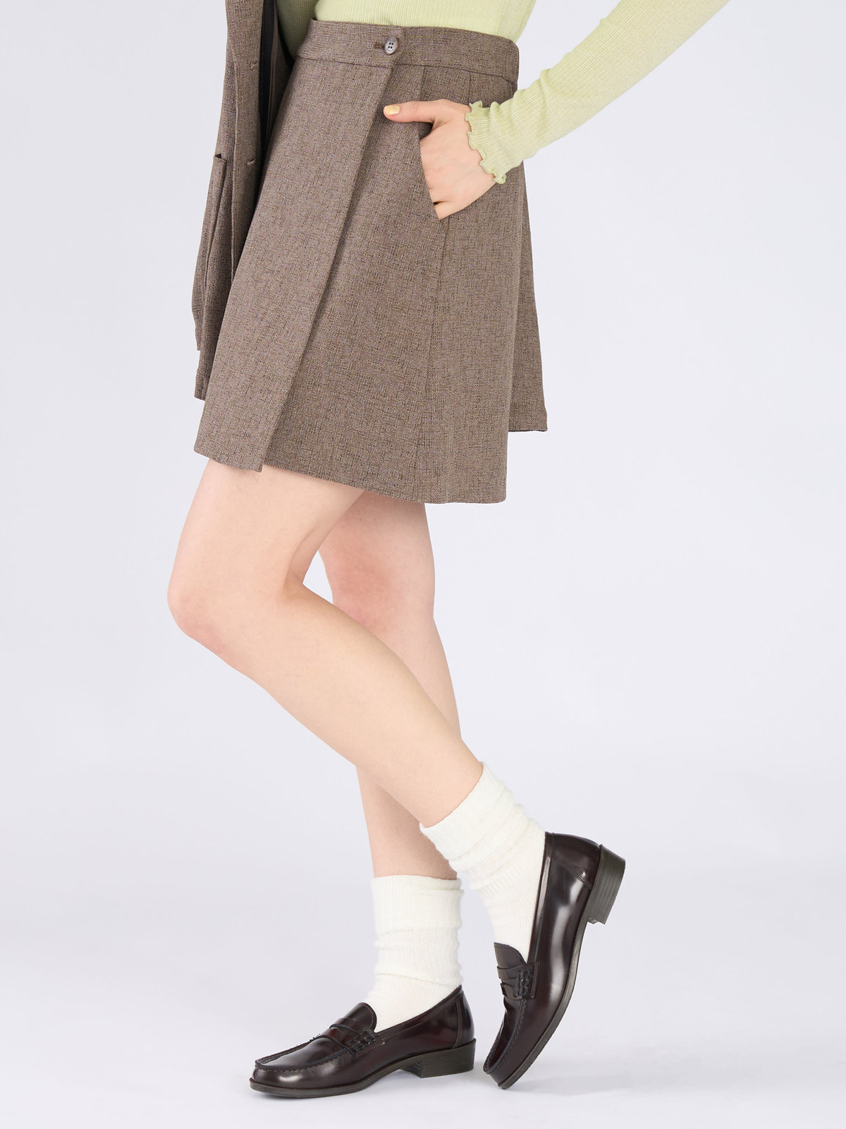 To b. by agnès b. ミックスツイード ラップスカート ベージュ