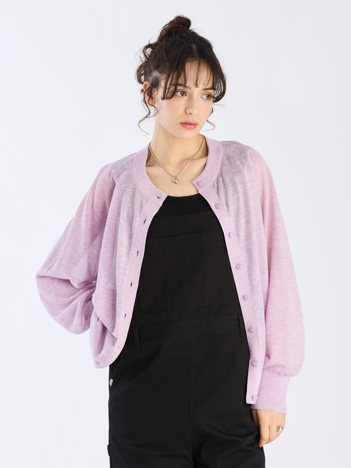 To b. by agnès b. 【Outlet】シアー ラグランスリーブ ニット カーディガン パープル系その他