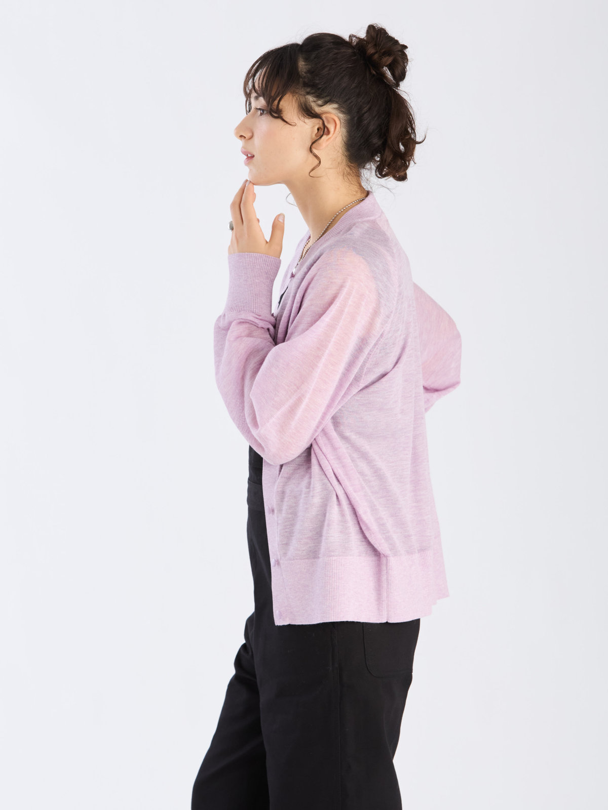 To b. by agnès b. 【Outlet】シアー ラグランスリーブ ニット カーディガン パープル系その他