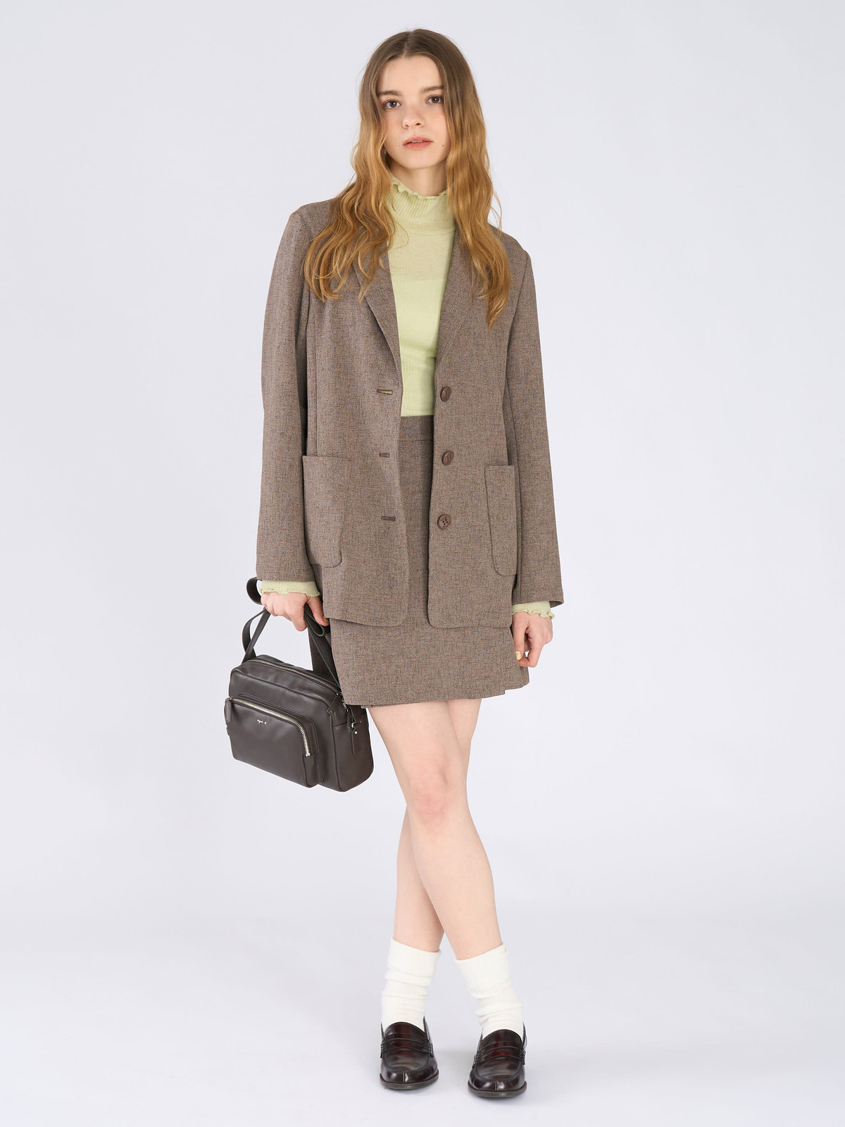 To b. by agnès b. ミックスツイード ラップスカート ベージュ